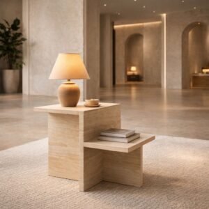 Luminous Frame Travertine Architectural Side Table