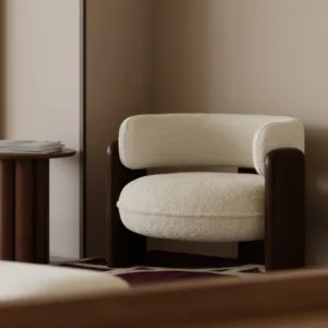 The Sculptural Bouclé Club Chair in Solid Walnut