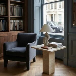 The Roman Pedestal Side Table Travertine