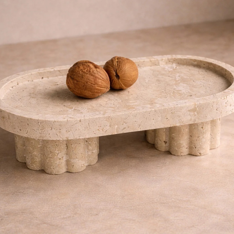 Travertine Fluted Plinth Serving Tray 2 Travertine Fluted Plinth Serving Tray