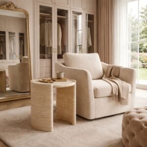 the Roman Pedestal Romio Travertine Side Table