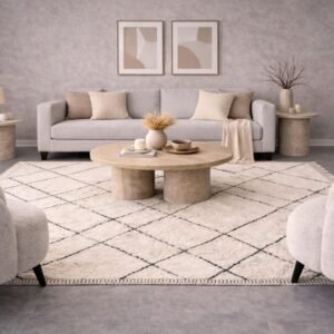 Beni Ourain Rug Wool Linear Ripple