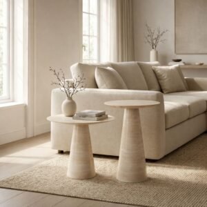 the Roman Pedestal  Travertine Side Table set