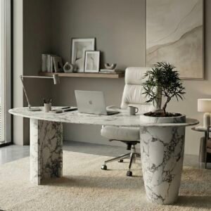 The Calacatta Sculptural Executive Desk