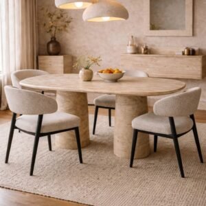 The Travertine Ellipse  Bouclé Dining Collection